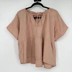 Grade & Gather 100% Cotton Gauze Maeve Pink Loose Boxy Babydoll Top L